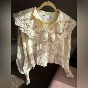 ASOS Edition embroidered ruffled puff sleeve blouse & shorts